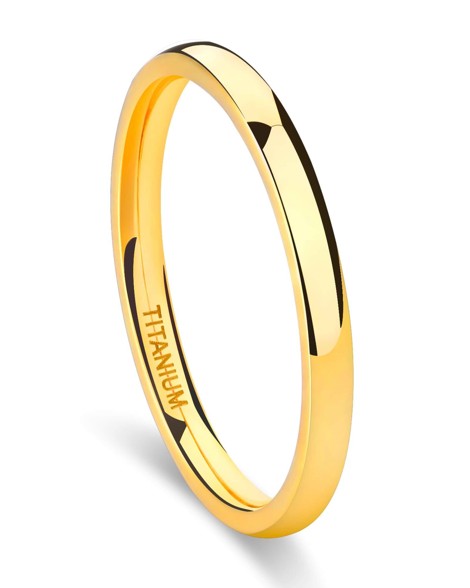 TIGRADE Titanium Ring 2mm 4mm 6mm 8mm 18k Gold Plated Wedding Band in Comfort Fit Dome Polished for Men Women Size 3-14