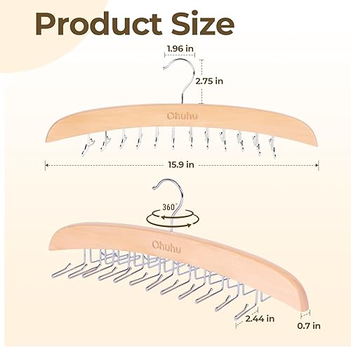 Miniatura 2 de Percha para corbata para armario Ohuhu 2 paquetes de 24 ganchos plegables para hombres, organizador de corbatas de madera, ahorro de espacio,