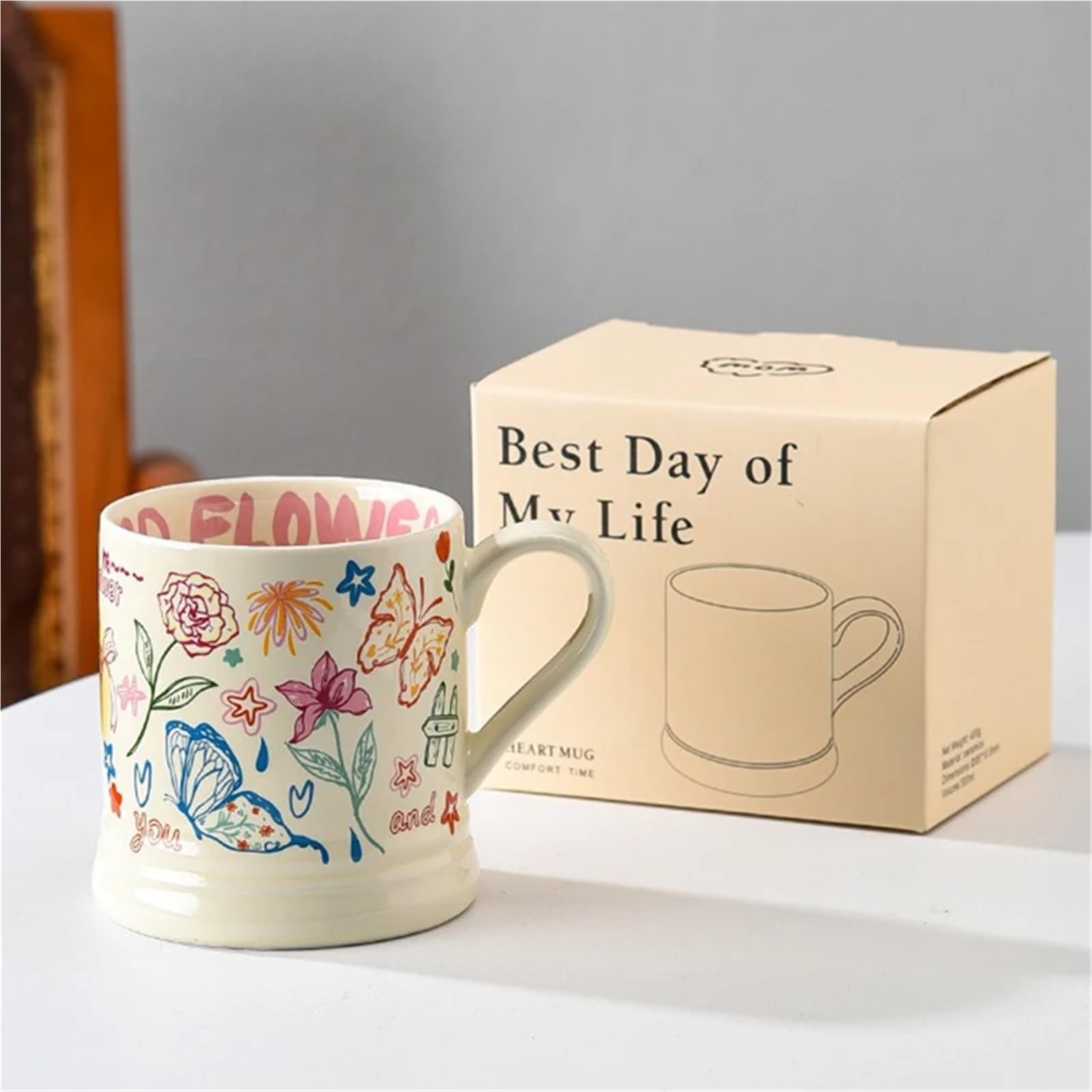 Tazas con Estampado de Flores, 2 uds., 370ml, Taza de café Creativa, Taza for Beber, Desayuno, Leche, Zumo, Grafiti Bonito, Taza de Agua for el hogar para Café y Leche