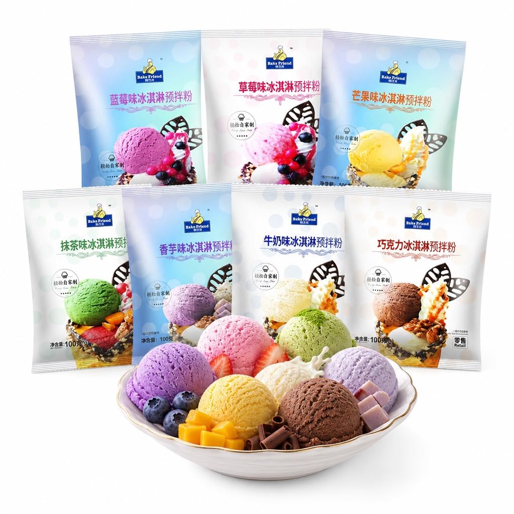 Mezcla De Helado En Polvo For Bricolaje, 7 Sabores, 100g, Kit For Hacer Helados Y Blandos/duros Hechos Casa, For Conos Postres