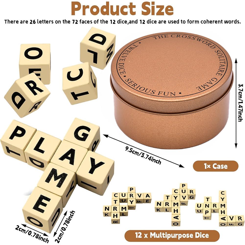Vicloon Kreuzworträtsel Würfelspiel - 12 Buchstabenwürfel Im Eisenkasten Wortspiel