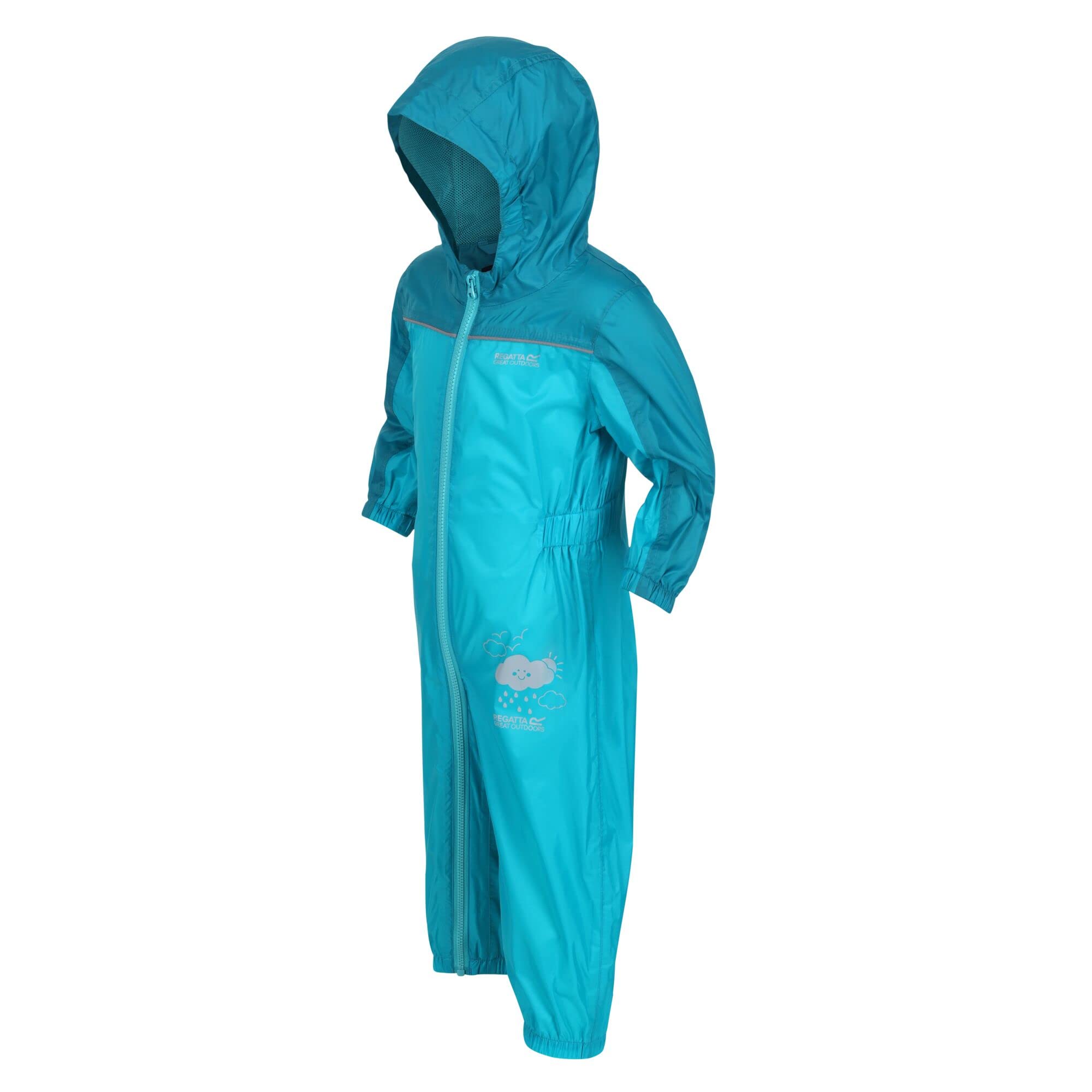 Regatta Unisex Kids Aqua/Enamel Kids Puddle Suit - All In One Waterproof For Kids - Breathable And Rain Proof Hooded Outdoor Warm Puddlesuit - Reflective Trim And Taped Seams - Playsuit For Boys And Girls