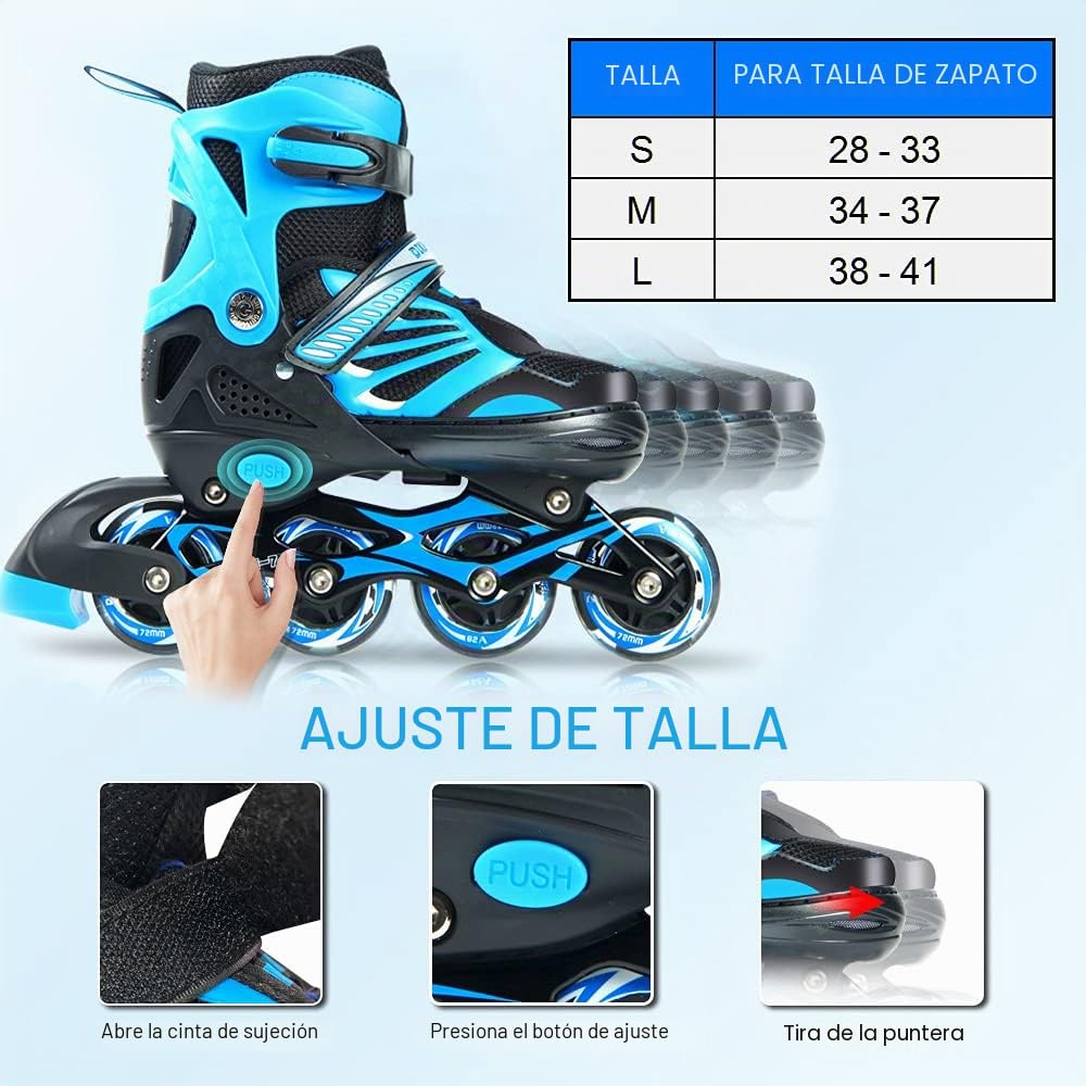 Lixada Patines en Línea iluminados Ajustables con Ruedas iluminadas para Niños y Jóvenes Patines en Línea para Niños y Niñas, Tamaño 27-32/33-37/38-41