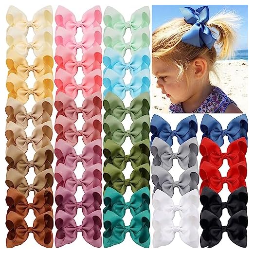 JOYOYO 40 peças de laços de cabelo de 11,4 cm, clipes de jacaré, fita de gorgorão, para meninas, acessórios de cabelo para bebês, meninas, crianças e adolescentes (11,4 cm, 20 cores em pares)