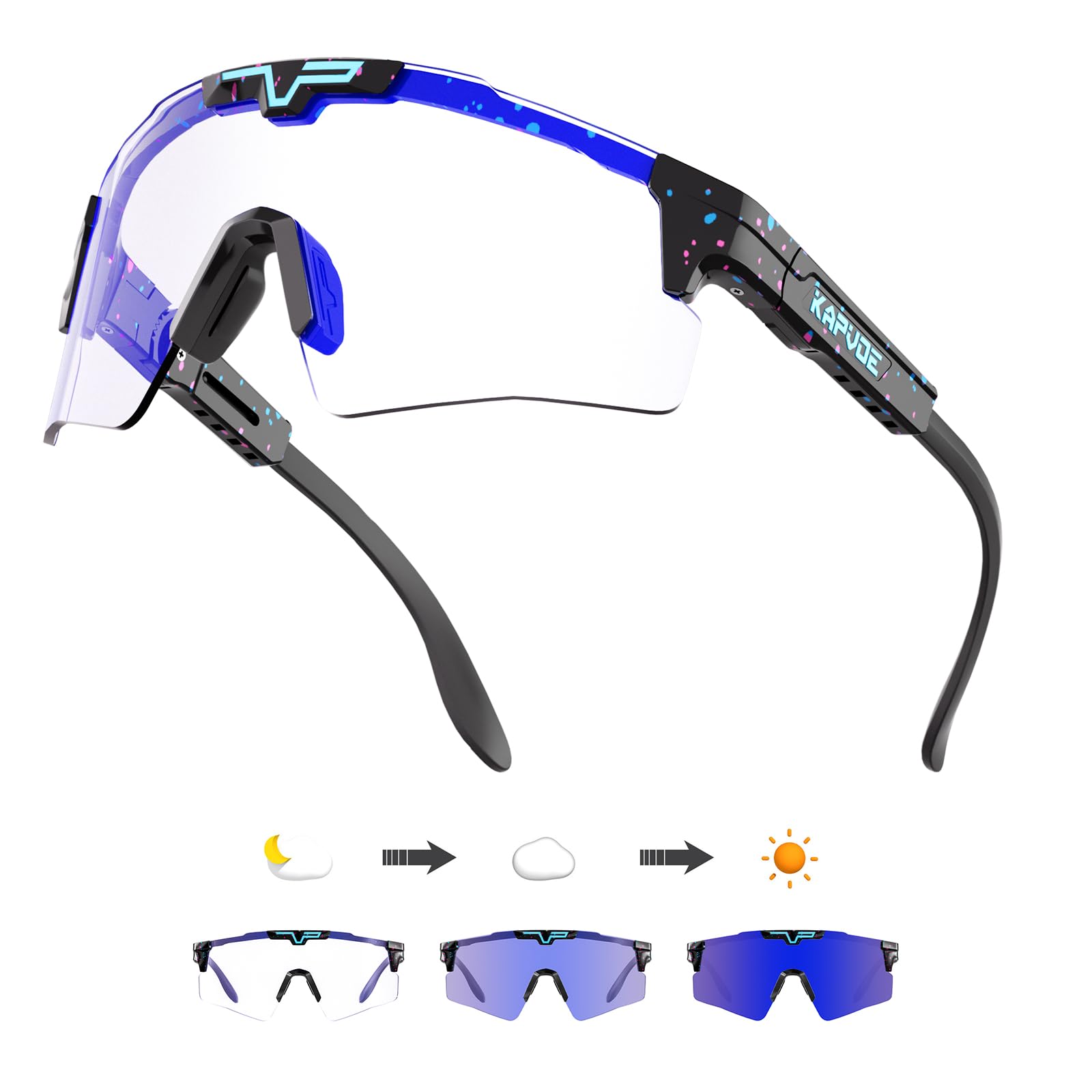 KAPVOE Gafas de ciclismo fotocromáticas para hombres y mujeres con lentes claras, lentes deportivas ajustables, marco de TR 90, gafas de sol de bicicleta de montaña MTB y para ciclismo