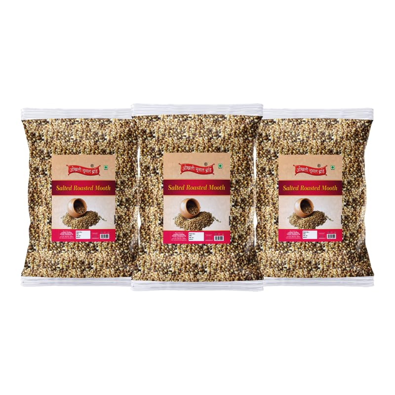 Image of OKHLI MUSAL BRAND Vigna aconitifolia | Marwar Roasted Salted Moth /Mooth /Matki Bean Namkeen Snack | Mat bean | Moth bean | Matki Dew Bean Tasty Yummy Snack Healthy Snack High in Protein-250g*3Pack