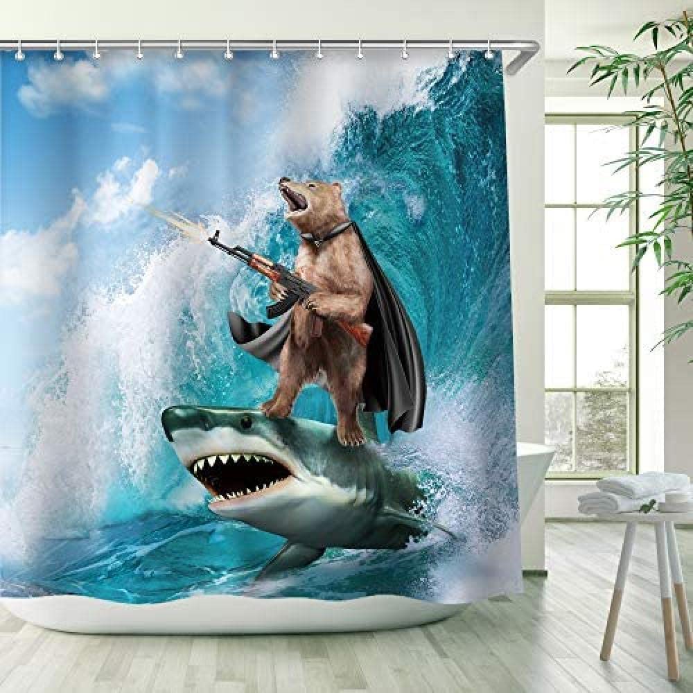 Orso accessori impermeabili da bagno con 12 ganci Wild Woodland Bear tenda da doccia per bambini ragazzi e ragazze fauna selvatica tende animali decorazione rustica occidentale, 180 x 200 cm