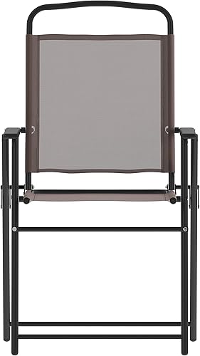 Miniatura 12 de Flash Furniture Mystic - Sillas plegables para patio, sillas de césped de textileno para exteriores con reposabrazos, juego de 2, color marrón