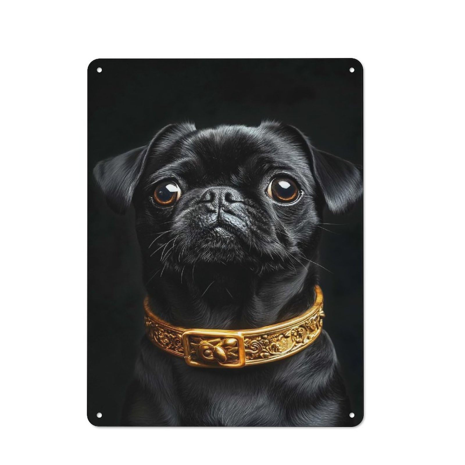 Vintage Tin Sign 40x30cm with Black & Gold Pug for Guest Room Or Hallway, for Retro Home Interiors, for Garage And Workshop Walls
