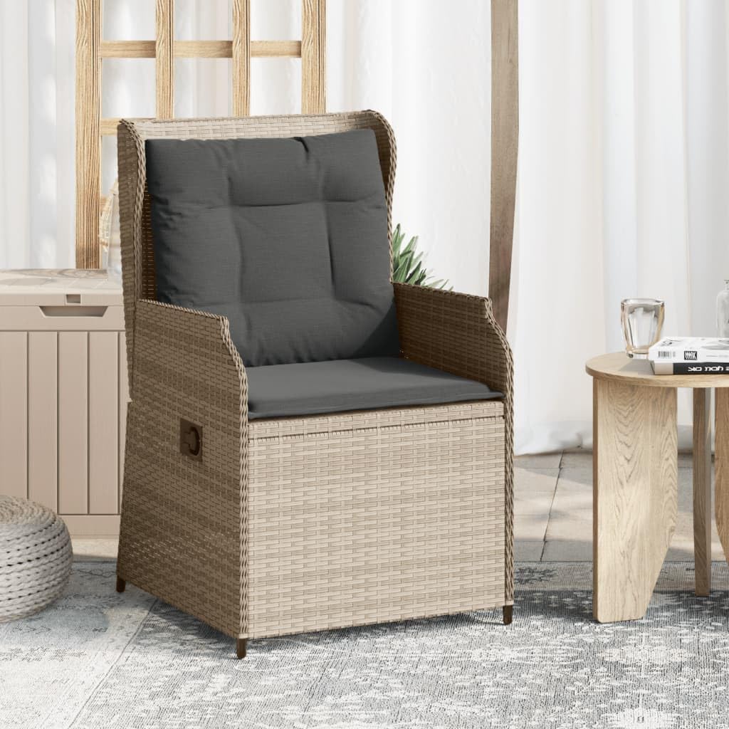 Poltrona da Giardino con Cuscino 2PZ Regolabile Grigio Chiaro Poly Rattan Resistente ai raggi UV Resistente alle intemperie per Giardino Terrazzo Balcone, Max 110kg Per Seduta
