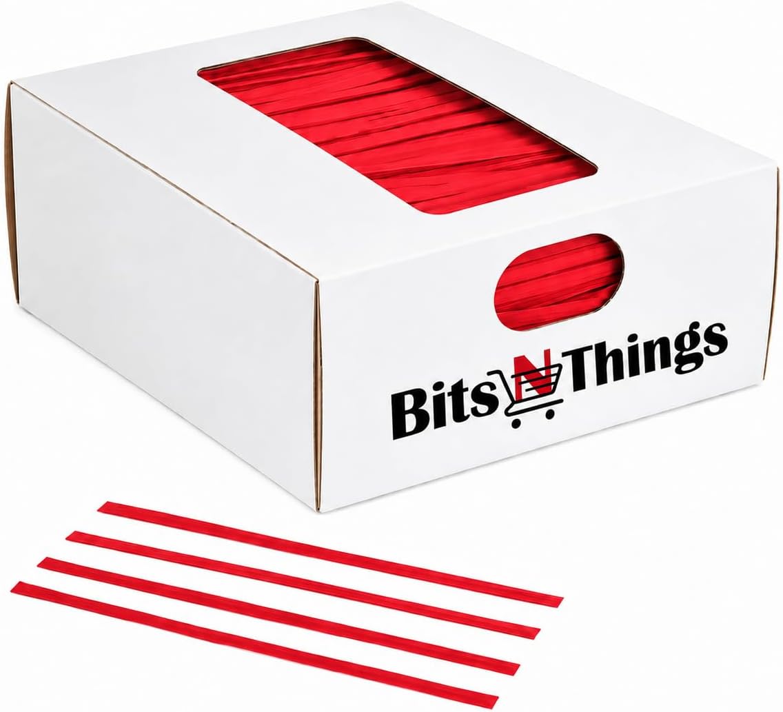 4 Inch Red Twist Ties - 2000 Count | Paper Coated Wire Bag Ties | Bread Bags, Bakery, Candy, Coffee & Food Packaging | Dispenser Box | Bits N Things