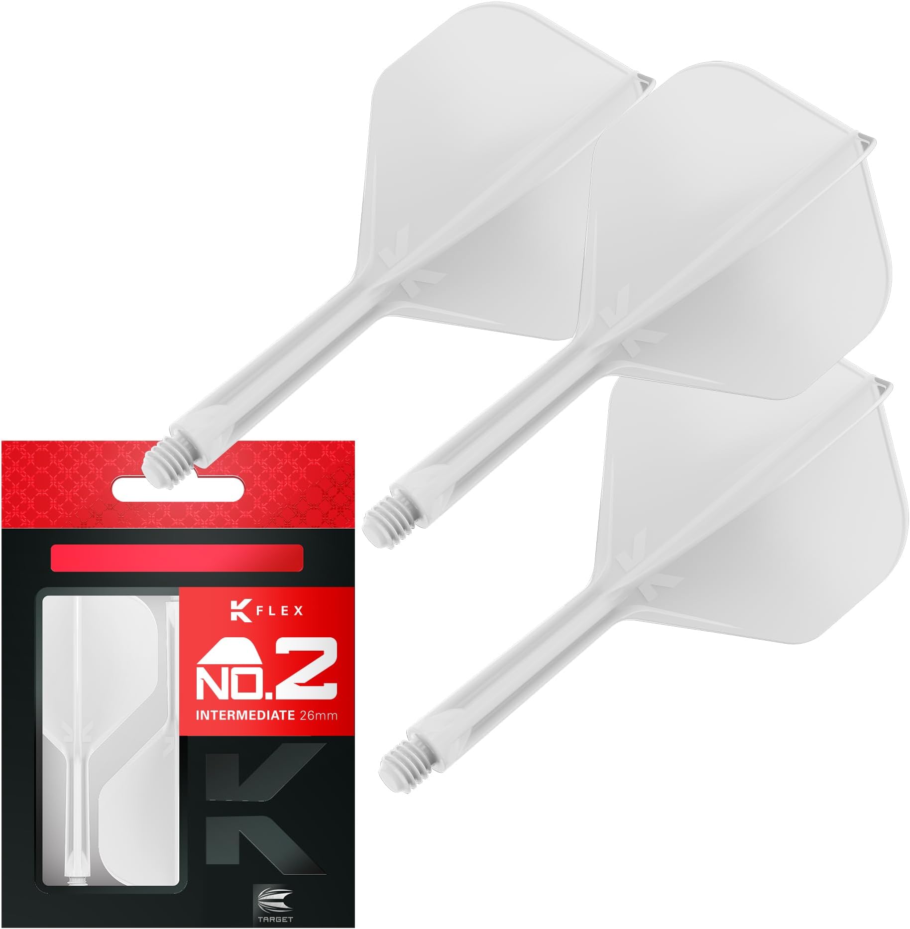 TARGET Darts K Flex Integrated Dart Flight And Shaft, No.2 White (Intermediate) | Pack Of 3 K-Flex - No 2, Precision Moulded 2-In-1 Dart Flights And Dart Stem | Professional Dart Accessories