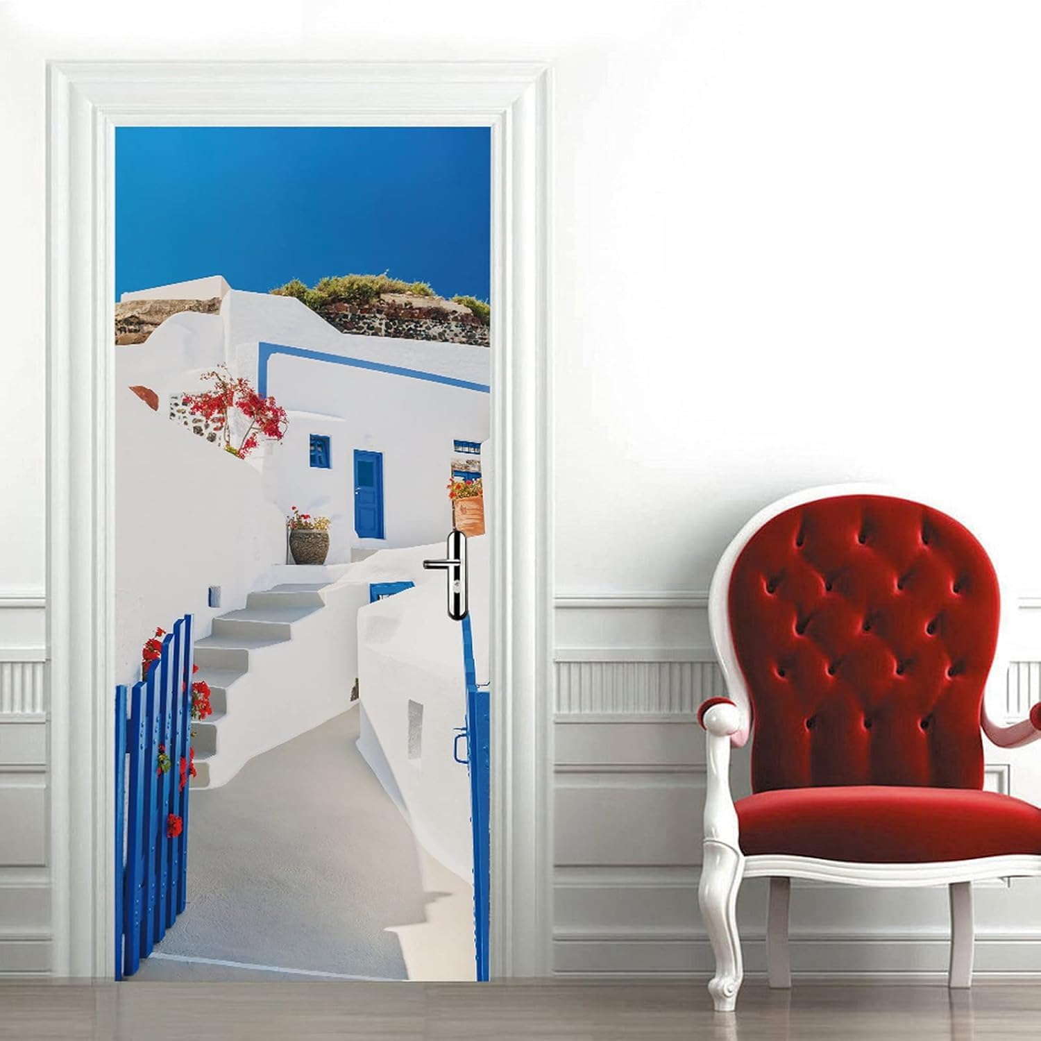 Adesivi Per Porte Interne Architettura Italiana Adesivo Porta 3D Stile Greco Adesivo per Porta Trompe l'oeil Autoadesivo per Frigorifero Cucina Camera da Letto Decorazione 80x210 cm e-661