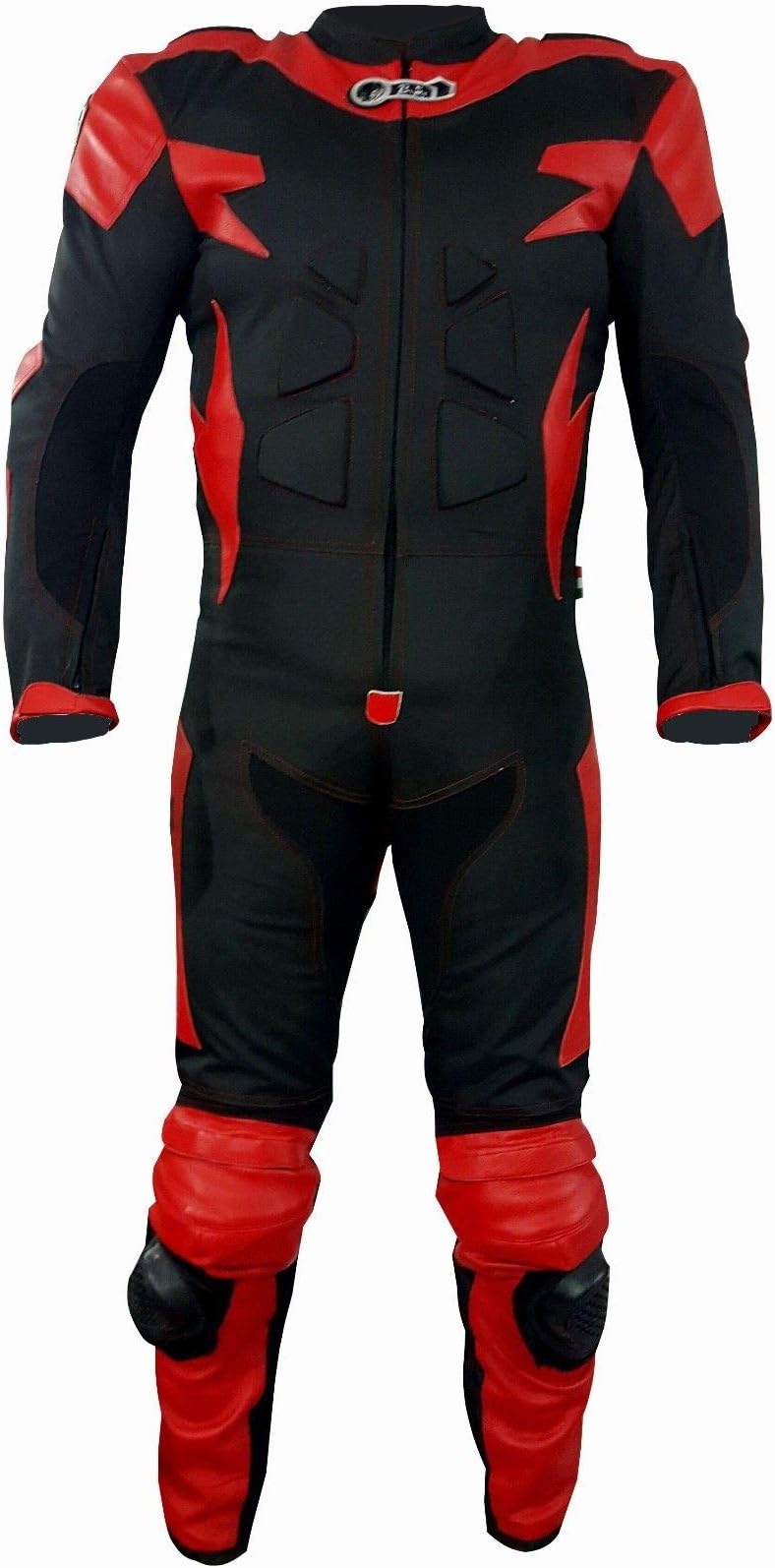 BIESSE Leather and Fabric Motorcycle Suit, Ideal for Road Long Travel, Touring, Pit-bike, Black Colour, Size XS - 4XL, Complete with Hump and CE Certified Hard Protectors XL red / black