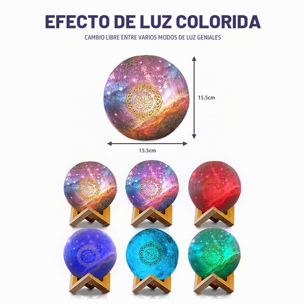 Quran Lámpara de Luna, Altavoz Bluetooth Smart Touch, Luz nocturna 3D, luz de luna 3D, lámpara de noche LED, 7 colores, cambio de color, lámpara de mesita de noche (B)