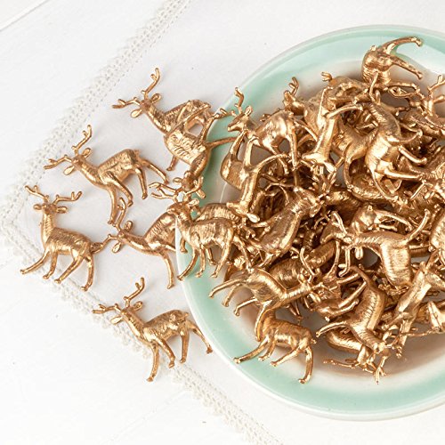 Factory Direct Craft Bulk Package of 50 Plastic Miniature Gold Deer - Tiny Reindeer Figurines for Christmas Villages and Holiday Crafts (1-3/4 Inch)