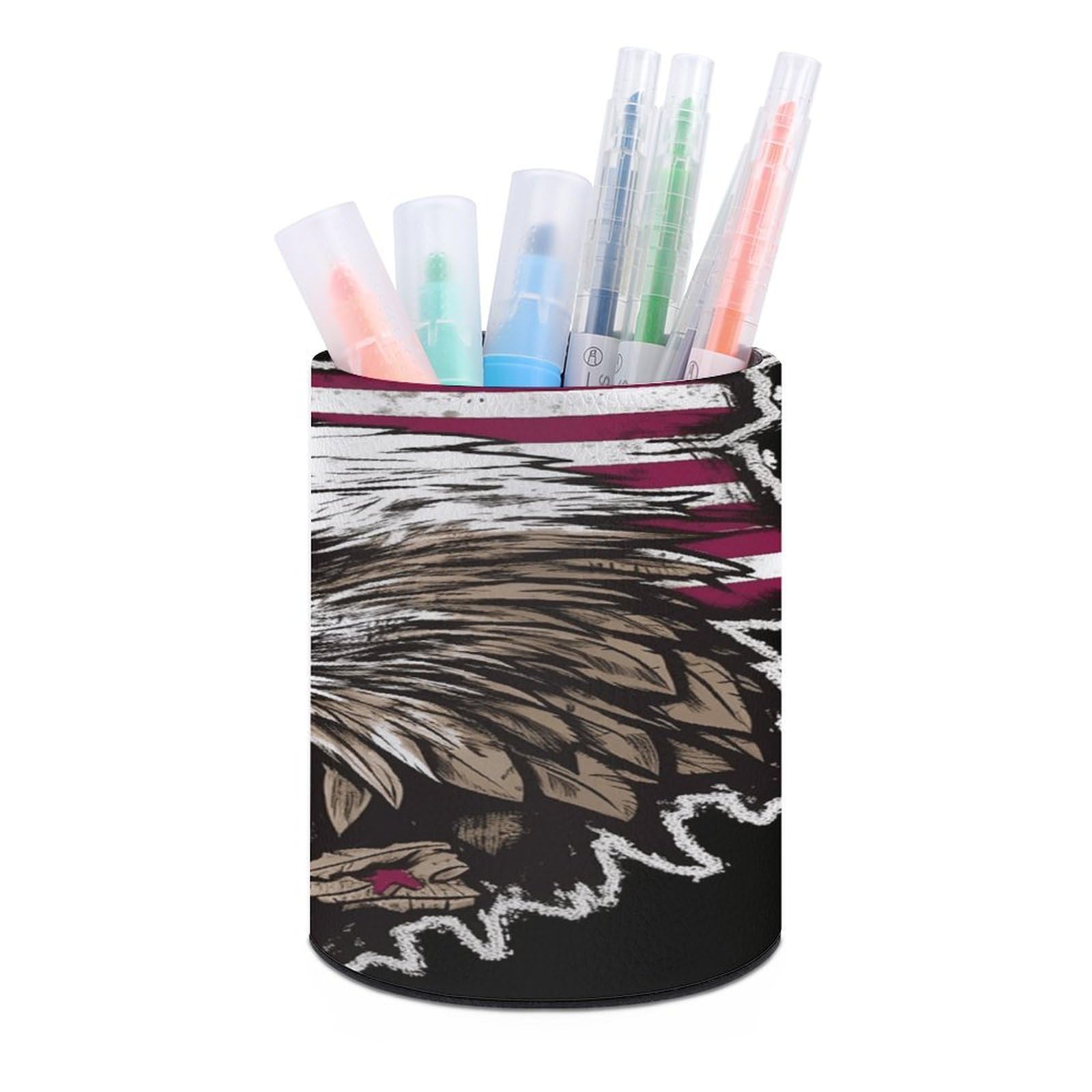 VstaDank US Army Cool American Flag Eagle Pen Holder PU Leather Pencil Cup Minimalist Desk Pencil Holder Round Make Up Brush Organizers For Office Dorm Room&Vanity Desk Accessories