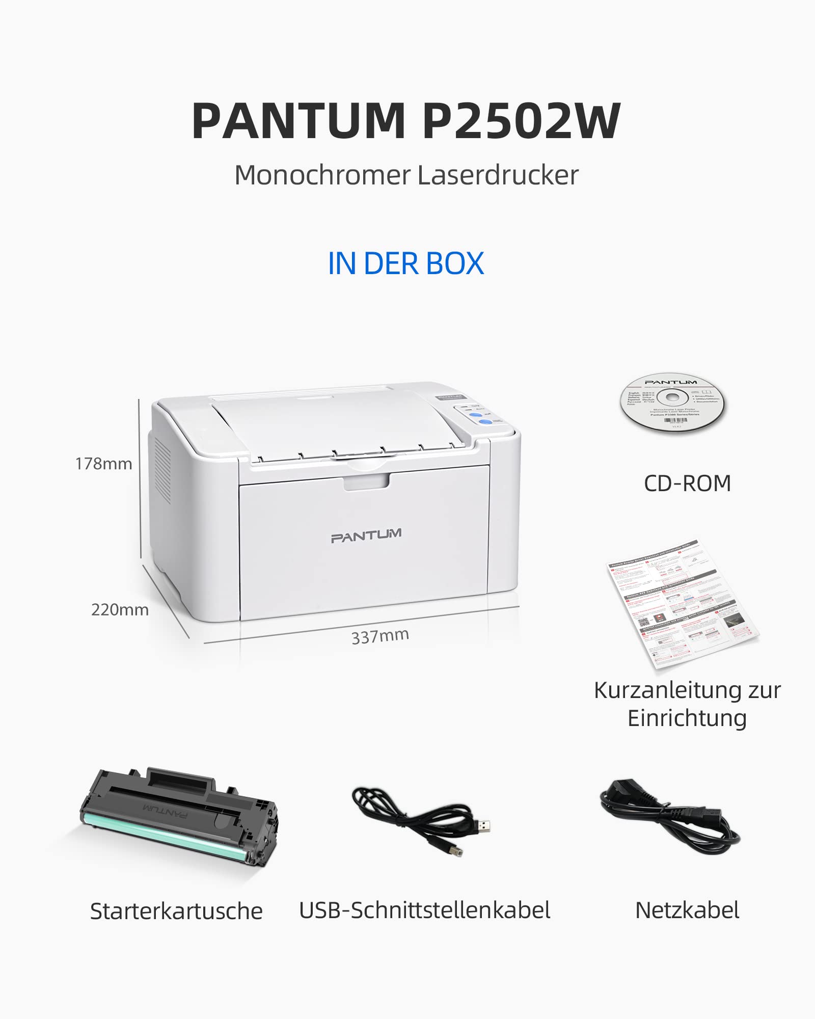 Bezprzewodowa drukarka laserowa Pantum P2502W do użytku domowego w biurze, drukarka czarno-biała z funkcją drukowania mobilnego, WIFI 22 str