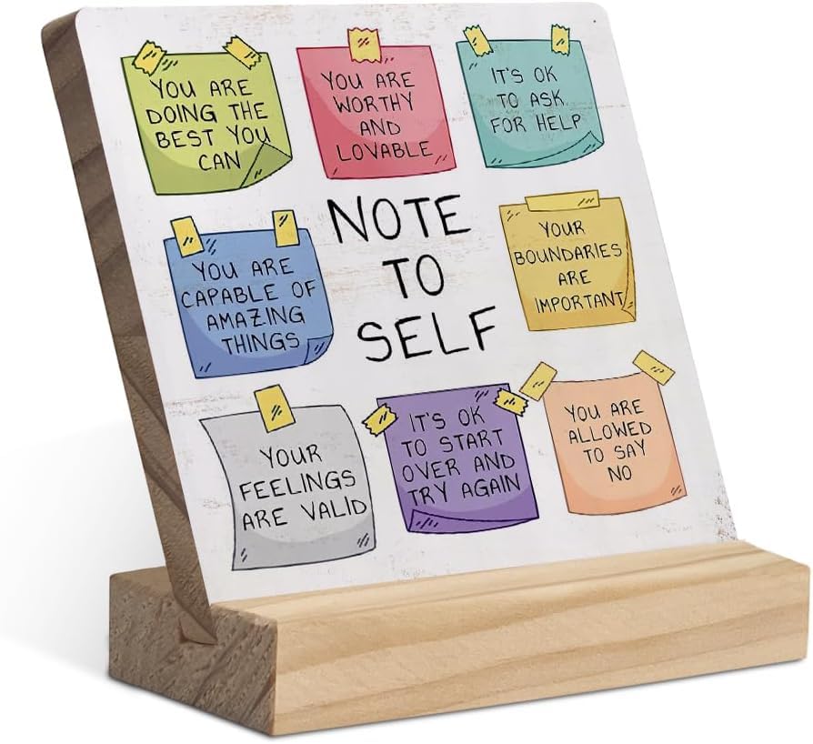 Sarvada Decor Note to Self Mental Health Wood Plaque with Wooden Stand,Positive Psychology Affirmations Feelings Wooden Plaque Sign Desk Decor for Home Classroom School Therapy Office Table Shelf-image-48