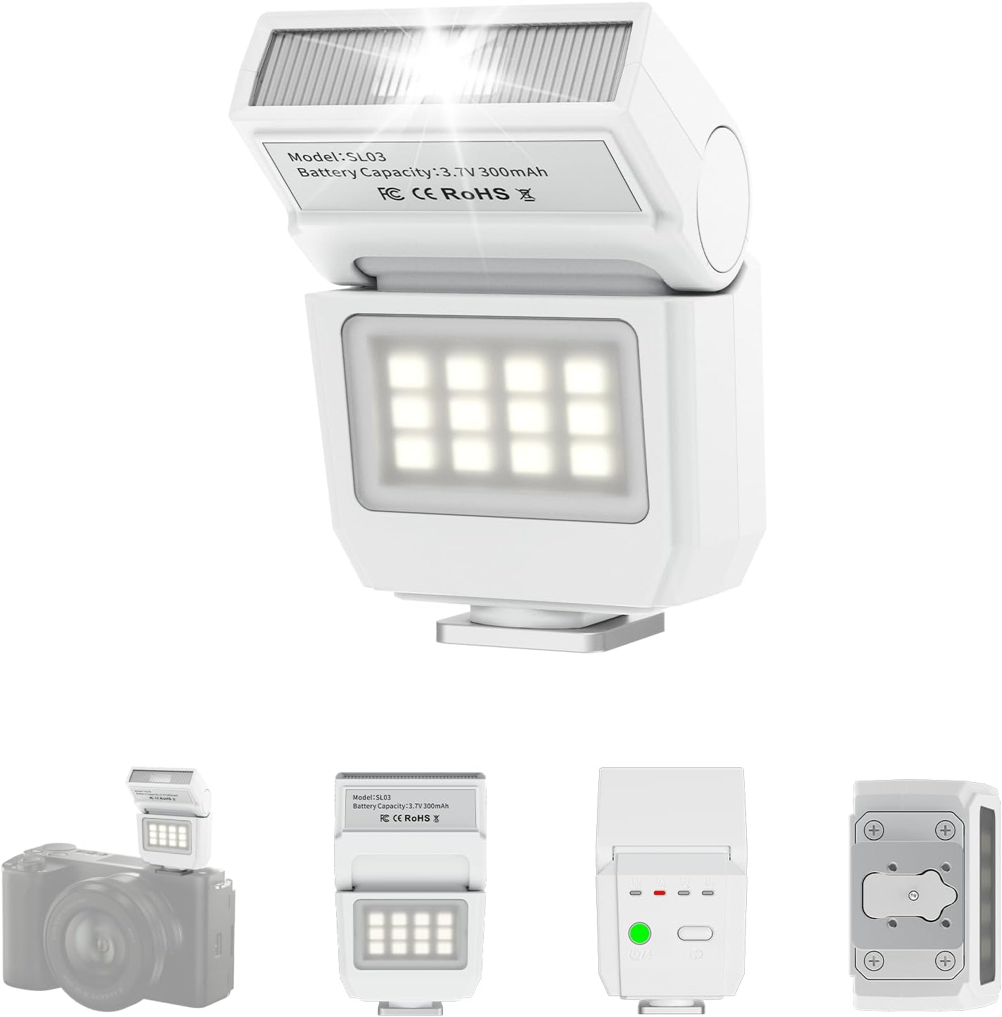 ULANZI SL03 Camera Mini Flash Speedlite with Video Light for Beginners Basic, GN8 6500K Flash 90° Adjust Angle Speedlite Compatible with Sony DSLR Cameras, Universal Single Contact Hot Shoe Mount