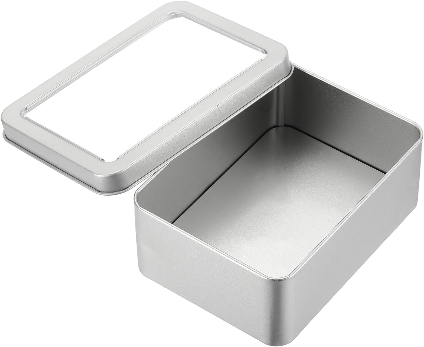 PATIKIL Metal Tin Box, 5.1 x 3.7 x 1.9 Inch Rectangular Storage Tin Box with Lid Portable Tinplate Container with Window for Home Organizer Crafts Gifts Keys Cookies Cards Candles Storage