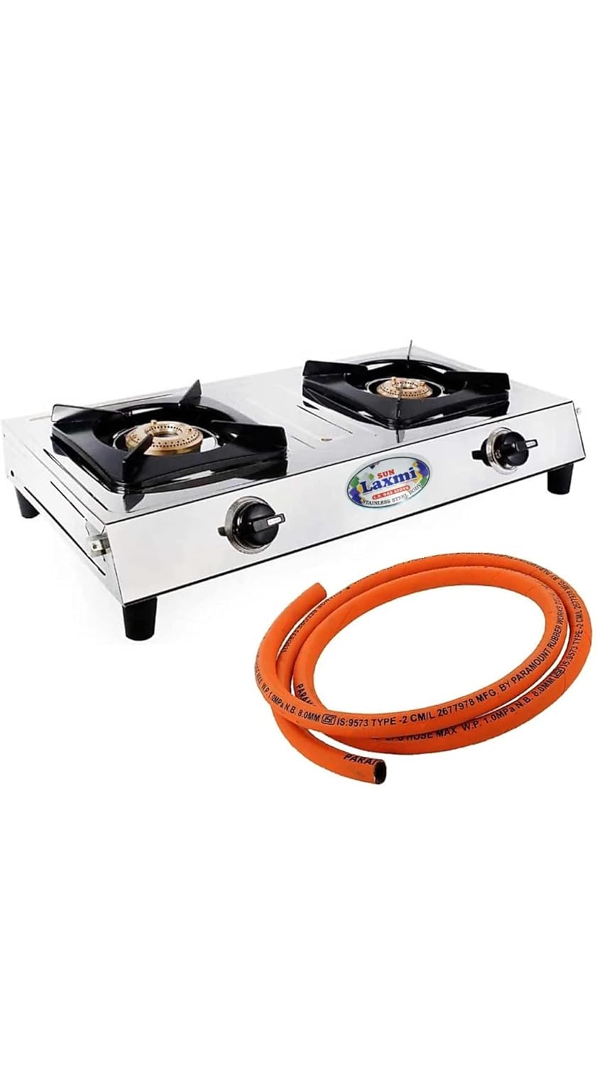 SUN LAXMI 2 BURNER STAINLESS STEEL NANO GAS STOVE WITH 6 MONTHS