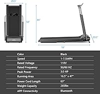 Vista 7 de Goplus Cinta de correr plegable de 3.0 HP, caminadora plegable Superfit con pantalla táctil LED, soporte para teléfono, conexión de dientes azules