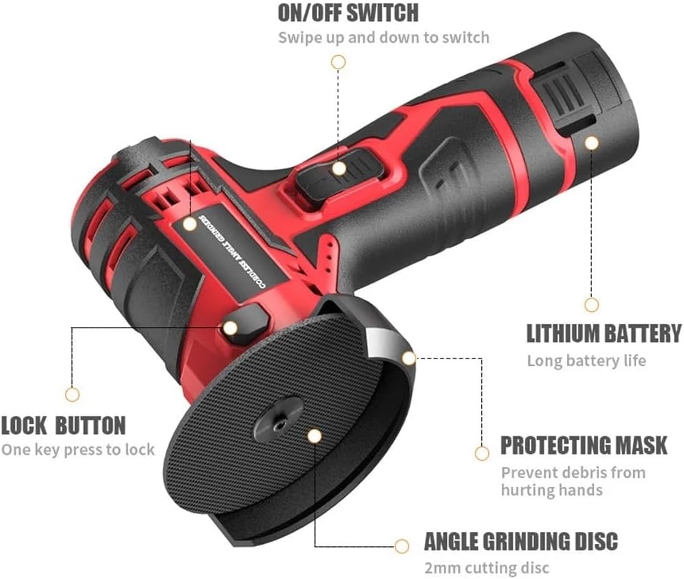12V Angle Grinder 1200R/min Electric Polishing Grinding Machine Mini Cordless Cutter Diamond Cutting Grinder Car Power Tools(Gold)