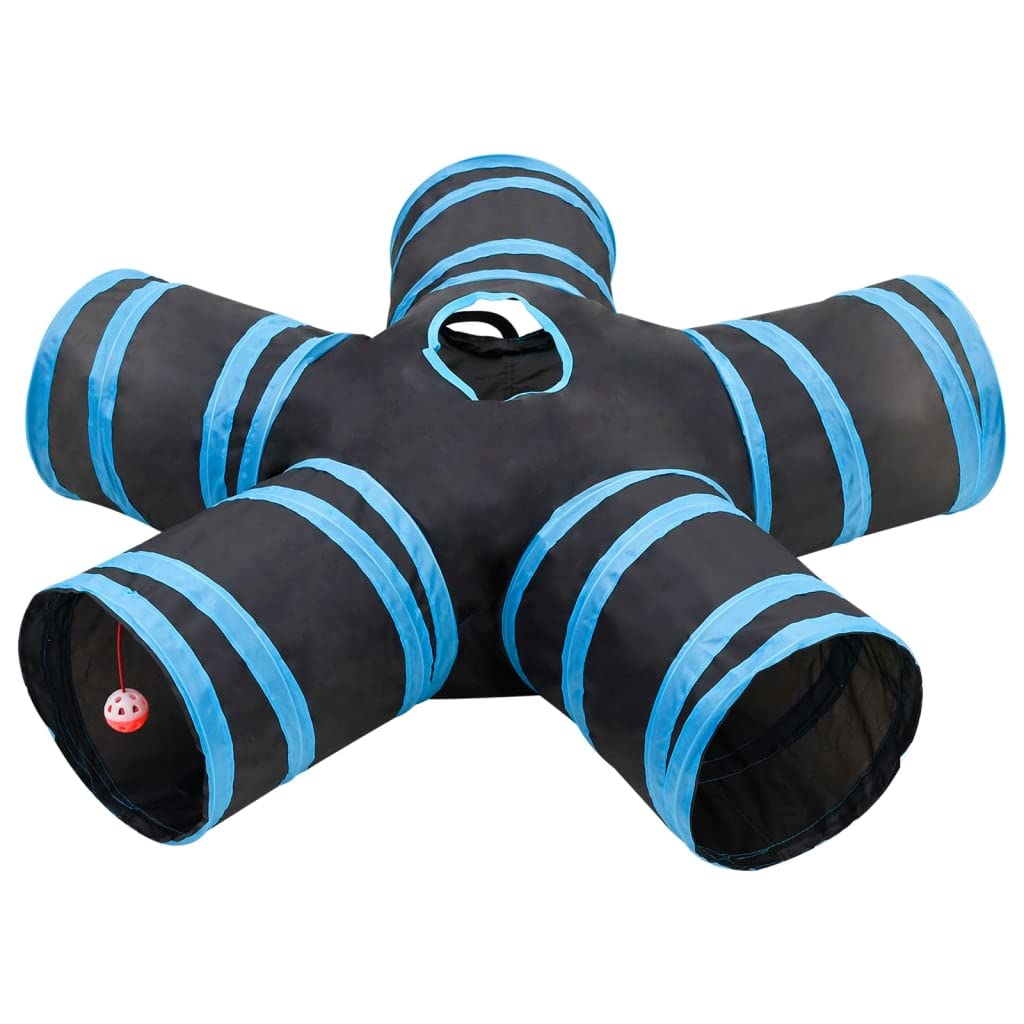 Túnel para gatos de 5 vías, color negro y azul, 25 cm, poliéster, para conejos pequeños, cachorros, hurones, cobayas LH481271