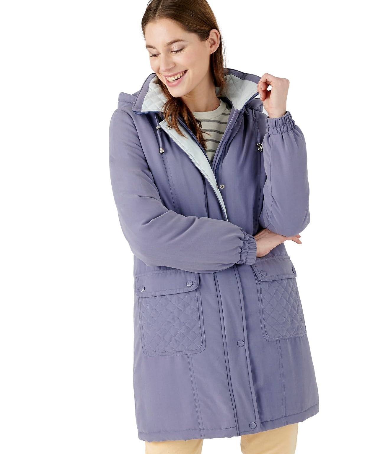 Damart Padded Parka Women Detachable Hood Long Sleeves