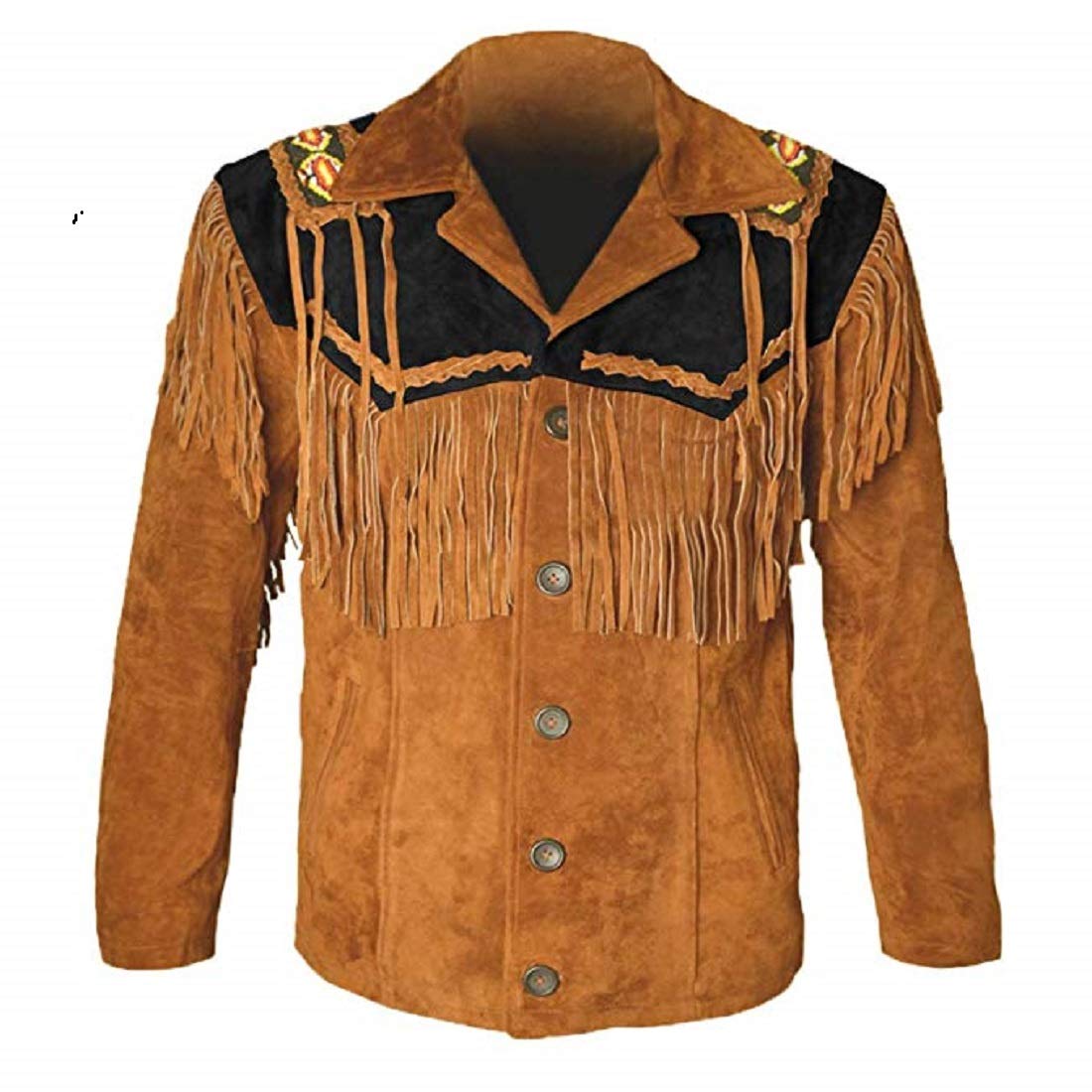 LEATHERAY Western Leather Jackets for Men Cowboy Leather Jacket and Fringe Beaded Coat Suede Leather shirt