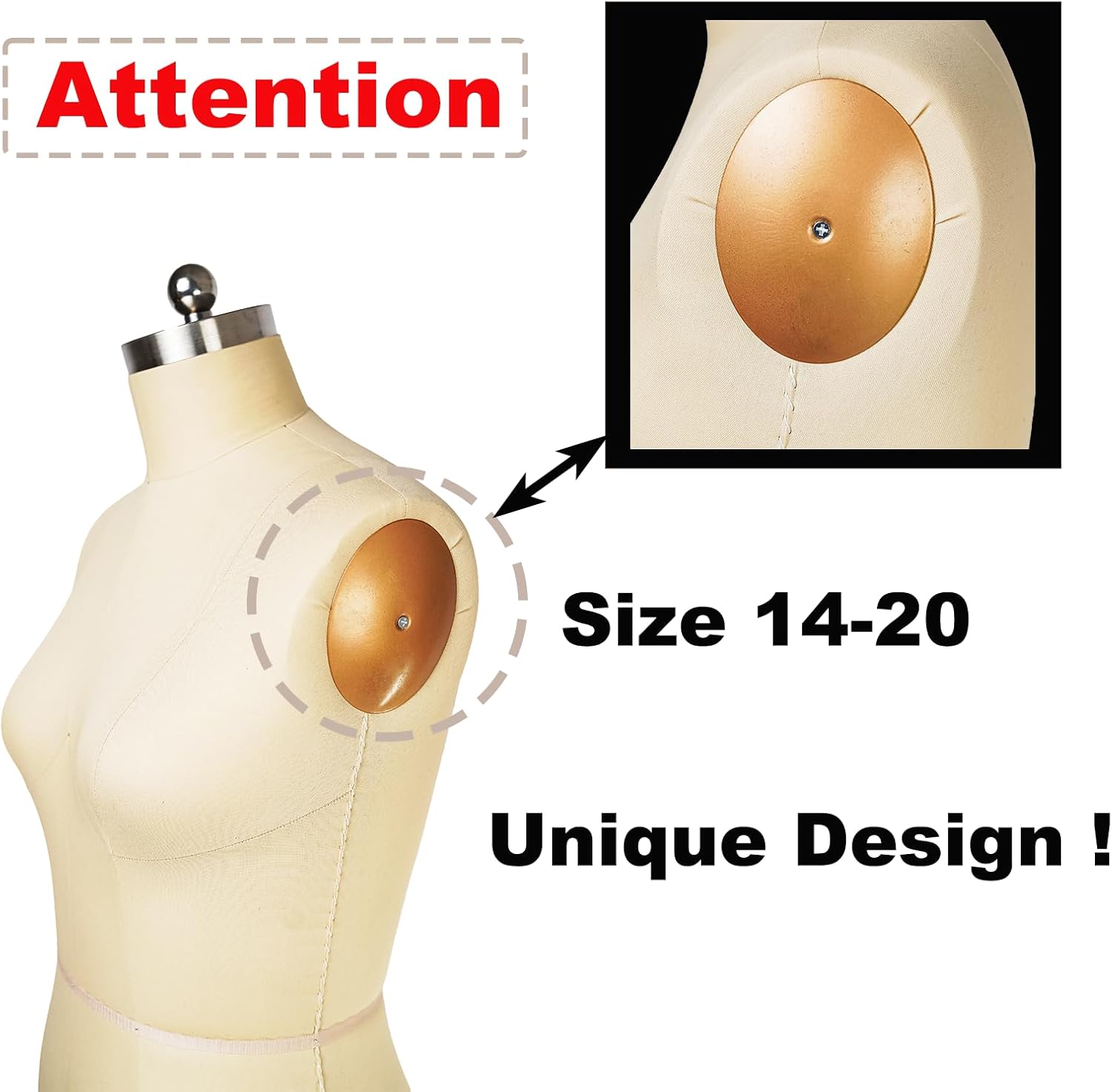 Female Sewing Mannequin, Size 20 Professional Dress Form for Display and Tailor DesignSewing Mannequin Foam Body for Pinning.Height Adjustable Torso with Stable Metal Base. (Beige, 20)