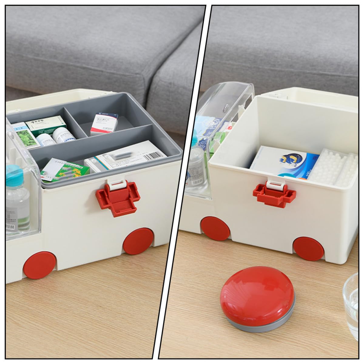 DOITOOL Caja Médica Hogar Grande de Plástico Gris Asa Portátil, Botiquín de Primeros Auxilios y Contenedor de Almacenamiento Multipropósito para Medicamentos y Artículos Pequeños