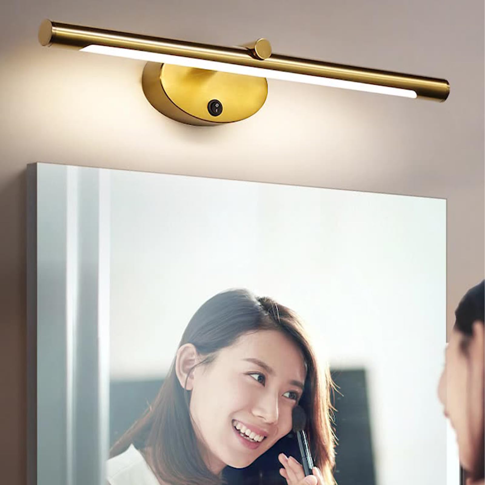 LED Spiegelleuchte Bad Wandleuchten mit Schalter Modern Metall Wandbeleuchtung Schminklicht Waschtisch Wandleuchte Spiegel Schminktisch Badezimmer Bildbeleuchtung (Goldenes Neutrales Licht,66cm)