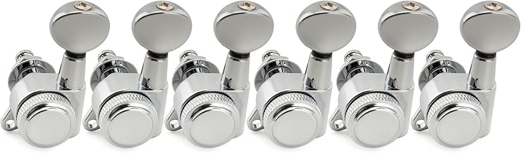 Musiclily Pro Gaucher 6 en Ligne Mécaniques à Blocage 18:1 Ratio Locking Tuners avec Bouton Ovale Vintage Vis 45°pour Guitare électrique type Strat Tele, Chrome