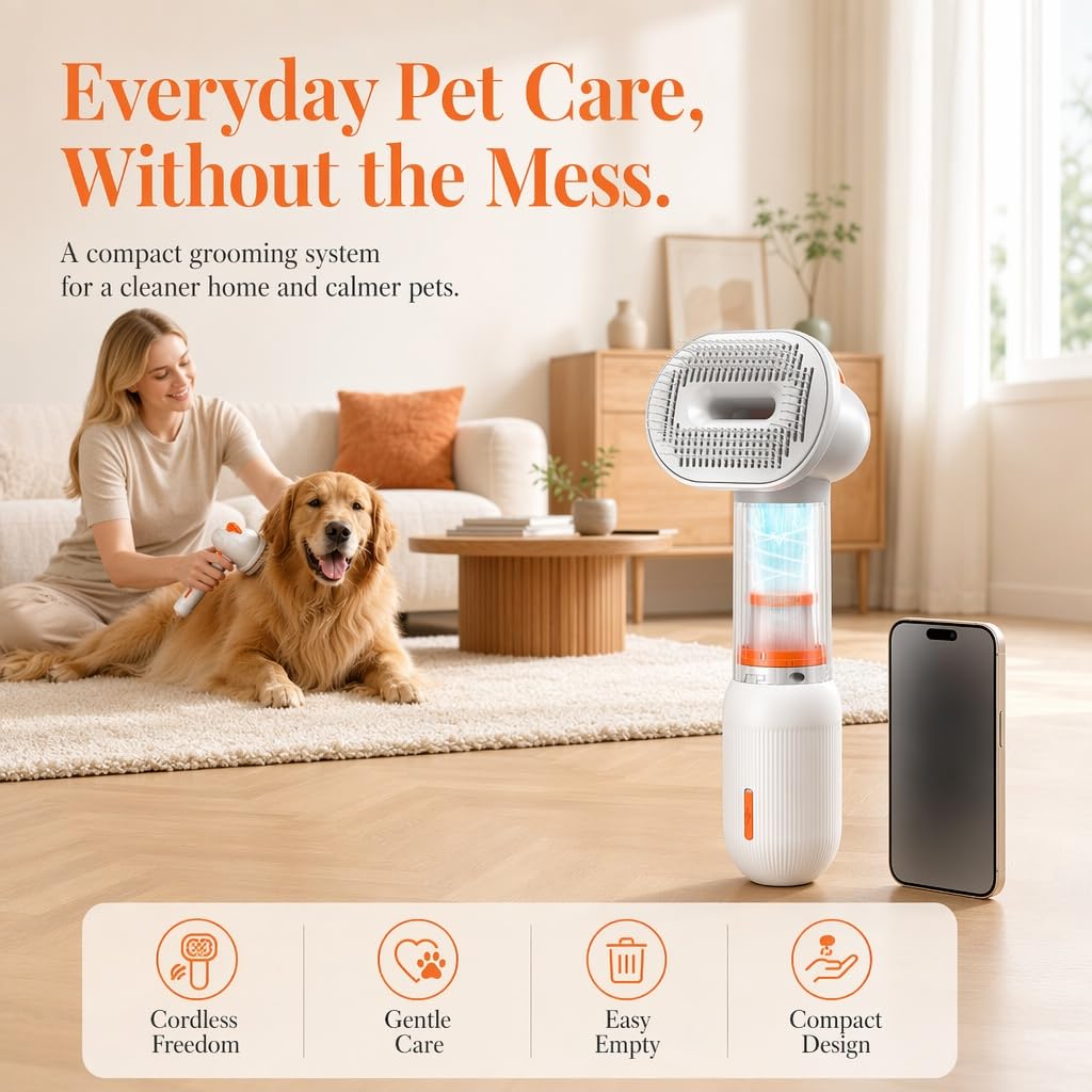 Hundeschermaschine mit Staubsauger, kabellose Fellpflege für Hunde & Katzen