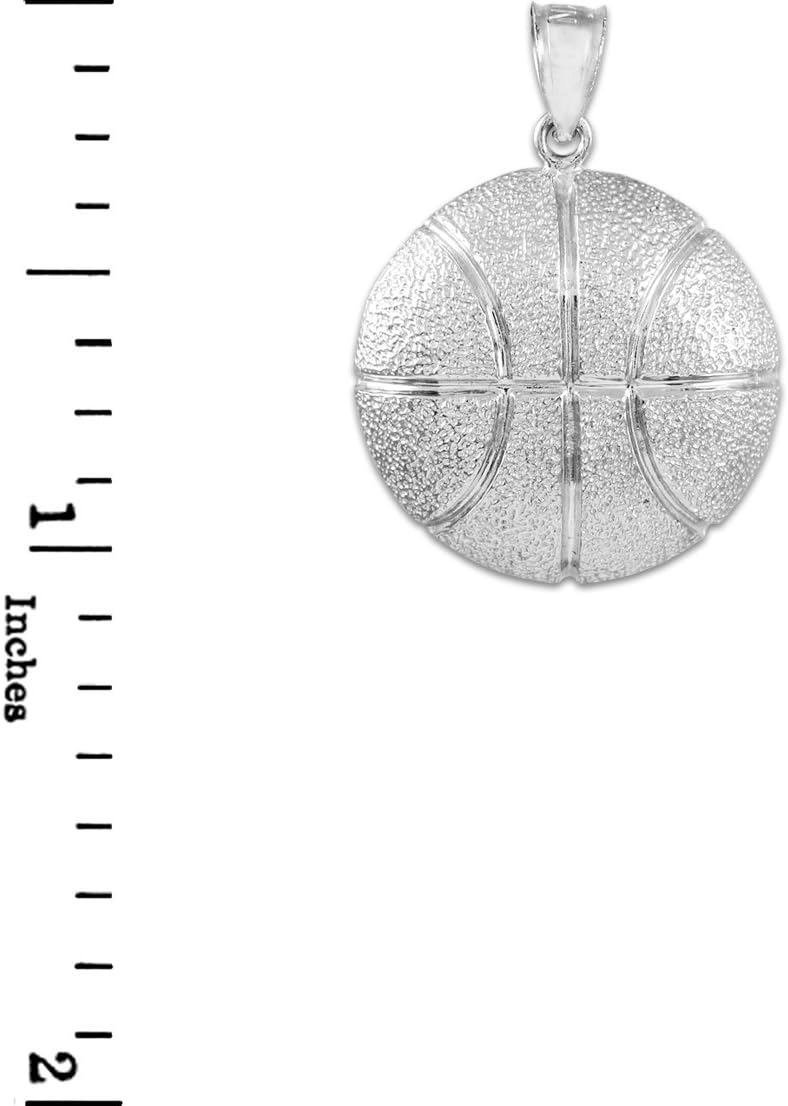 Solid 925 Sterling Silver Sports Charm Hammered Basketball Pendant Necklace - Image 2