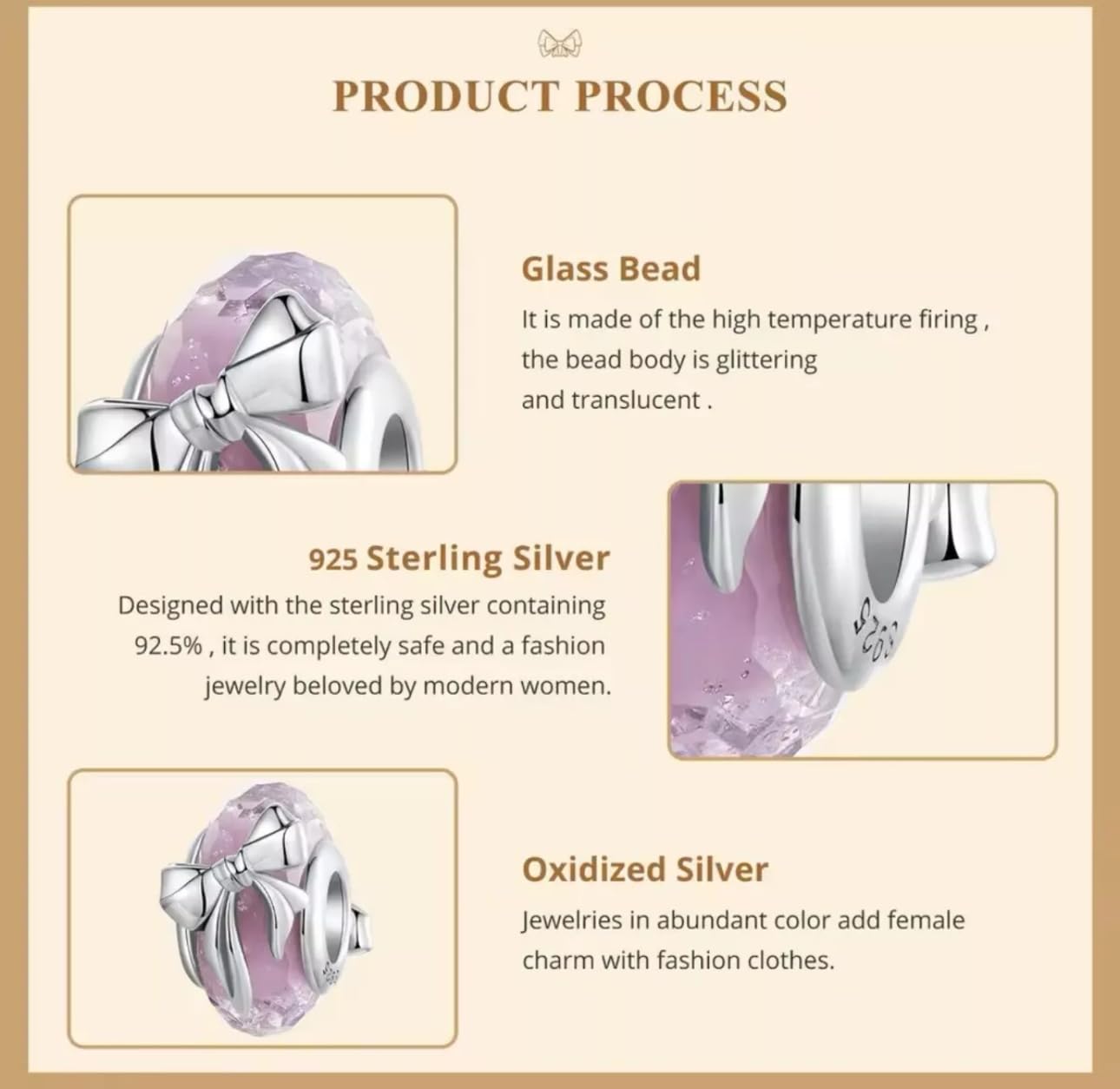 Charm-Anhänger aus Muranoglas mit rosa Schleife, echtes 925er-Sterlingsilber, kompatibel mit Pandora-Armbändern