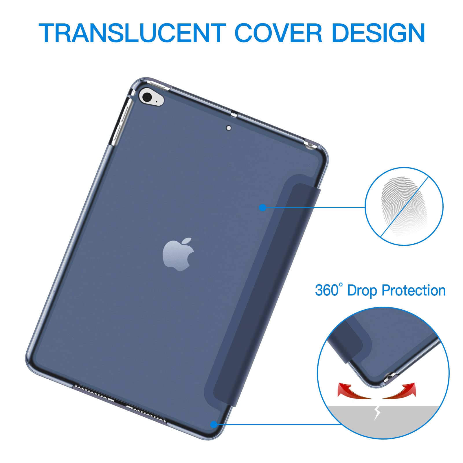 JETech Case Cover for iPad mini 4th Gen 2015 Navy | Slim Translucent Back Design Tri-Fold Stand Auto WakeSleep Lightweight Shockproof Protection product thumbnail 6