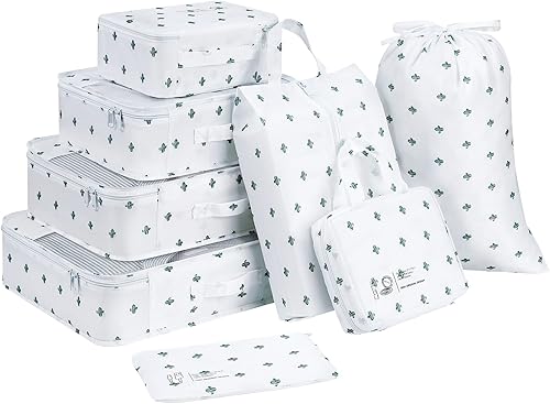 DIMJ Juego de 8 cubos de embalaje, organizador de viaje, bolsas organizadoras de equipaje, bolsas organizadoras de maleta, juego con bolsa para