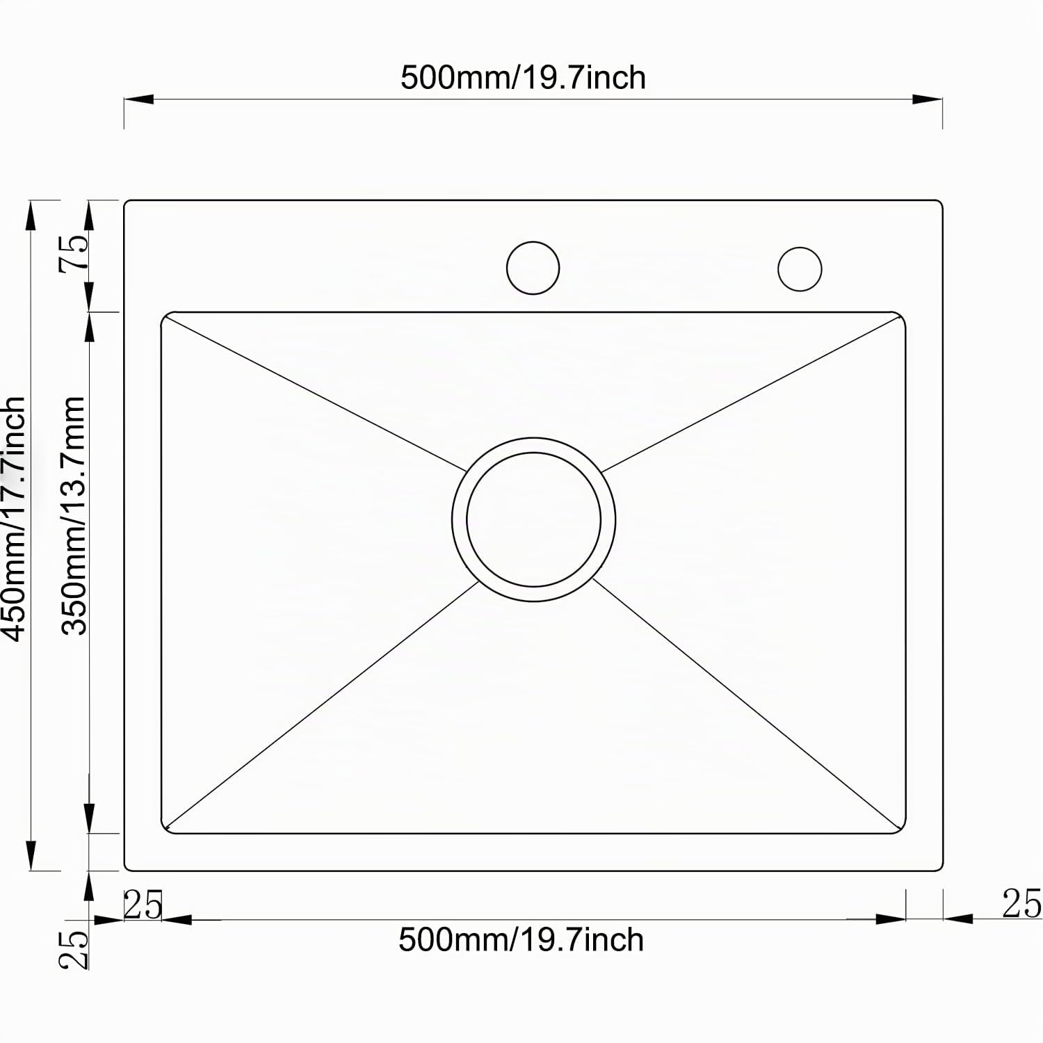 Fregadero doble de acero inoxidable, 55 x 45cm, con 2 cuencas, orificio para grifo y juego de sifón, fregadero cocina 2 senos fregadero dos senos kitchen sink (Black, L55XW45cm)