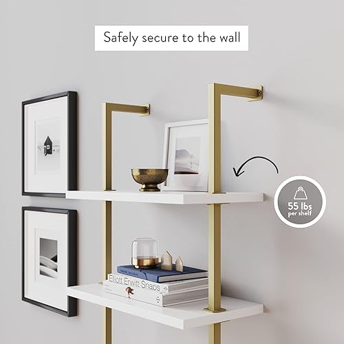 Miniatura 3 de Nathan James 65501 Theo - Estantería moderna de madera con 5 estantes, estantería de escalera de montaje en pared abierta con marco de metal