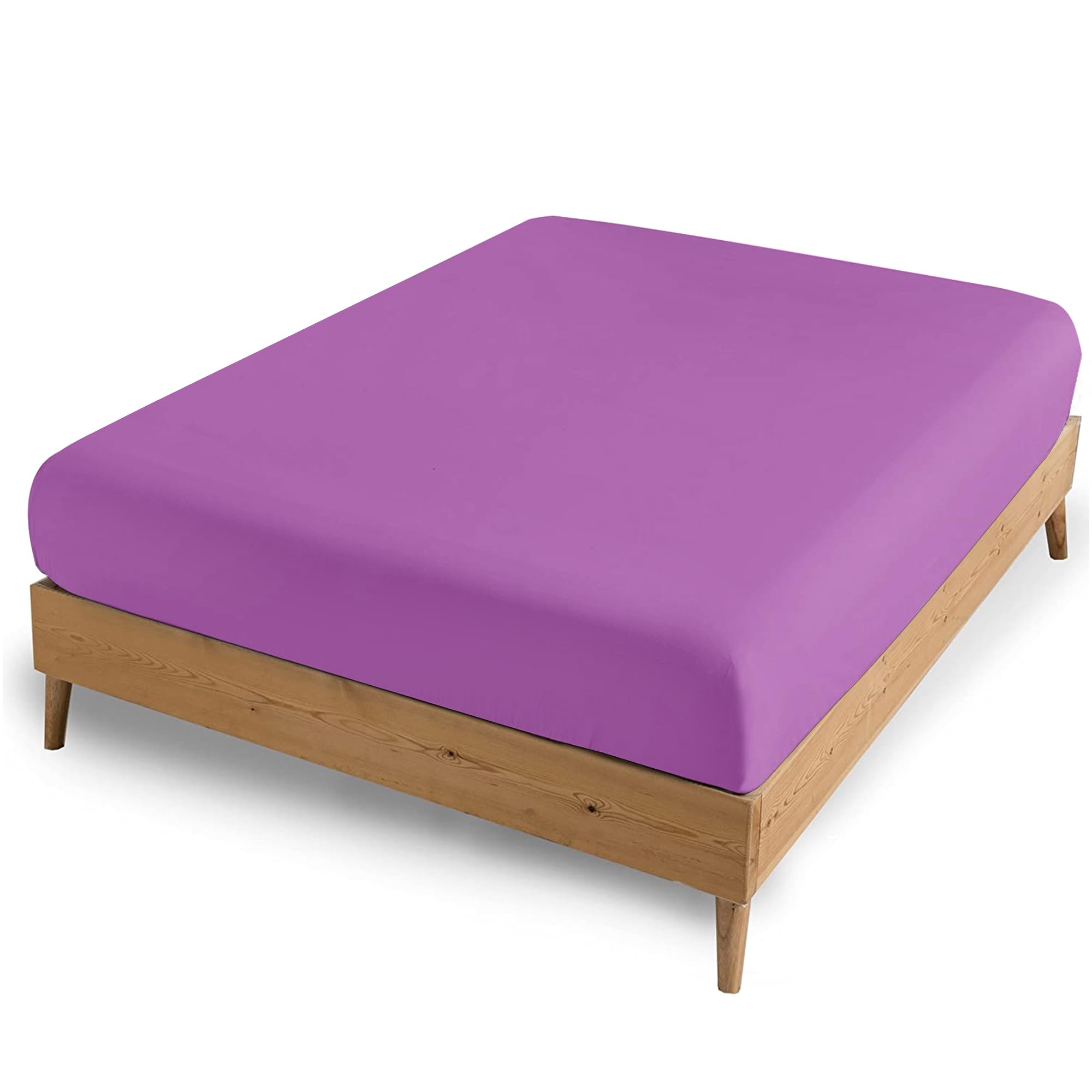 AMEHA Double Fitted Sheet - Purple Bed Sheets Extra Deep Pocket 16 inch (40 cm) Soft Brush...