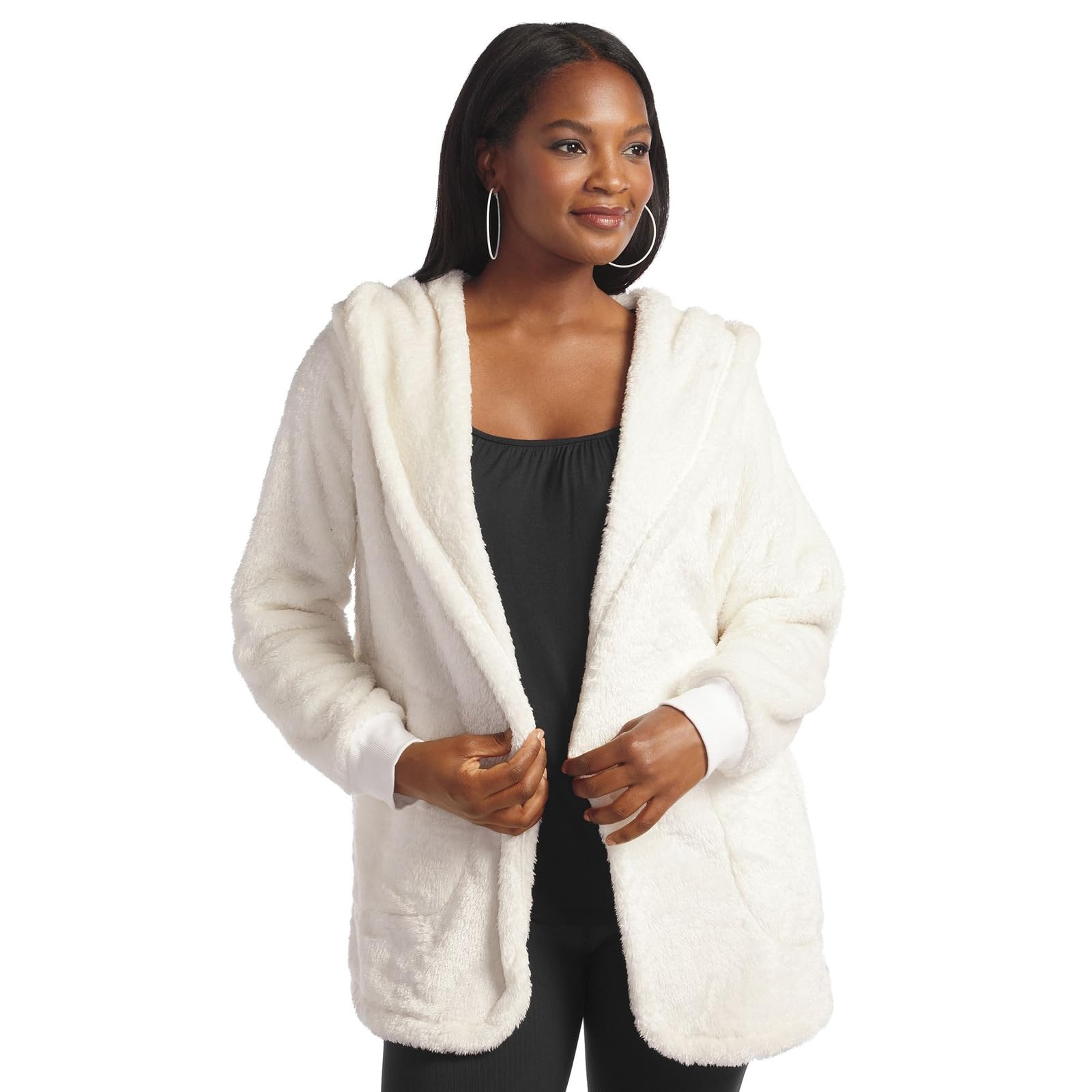Masseys Sherpa Hooded Cardigan L X Ivory