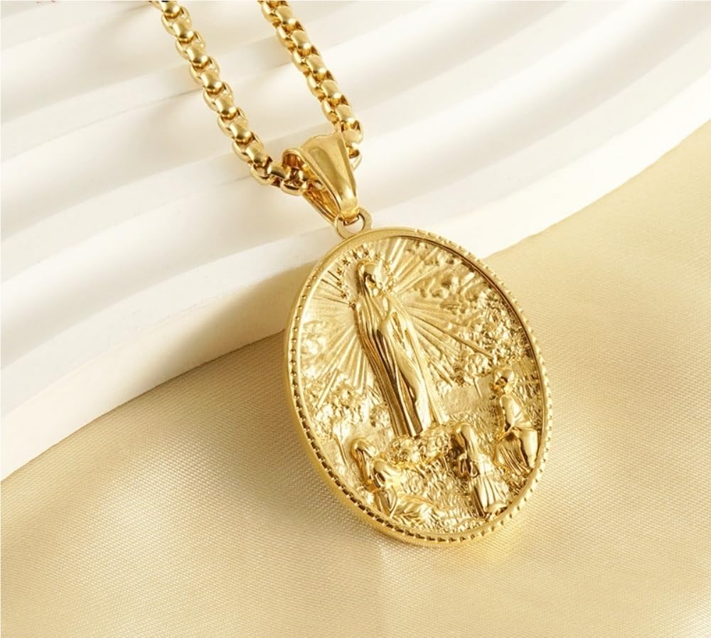 DYFUHO Médaille Vierge Marie Cadena Virgen De Mary Salut Évangélisation Collier,Collier Médaillon Miraculeux
