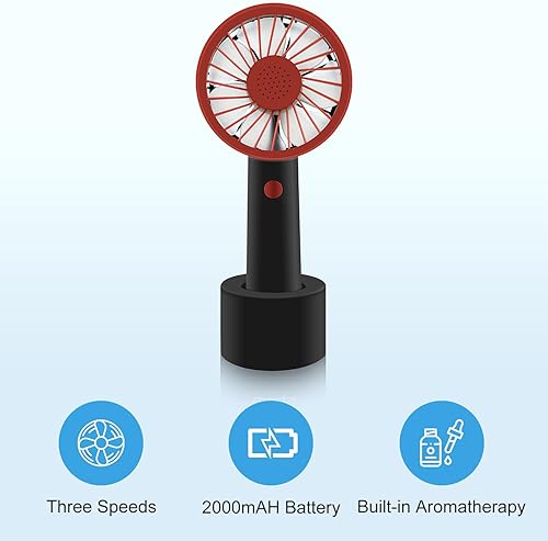 Miniatura 8 de Ventilador de mano portátil con difusor de aromaterapia, ventilador de escritorio recargable por USB, ventilador pequeño con batería de 2000 mAh con