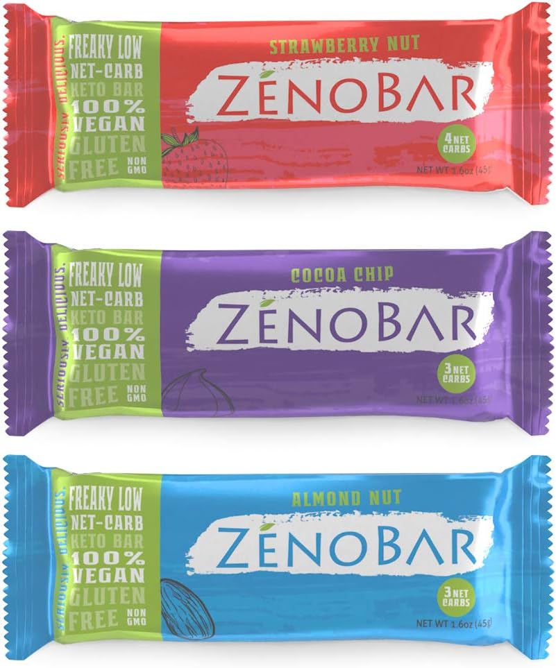 ZenoBar Keto Low Carb Energy Bar, 1.6 oz (Variety, 3-Pack): Vegan, Whole Foods, Low Glycemic, Perfect for Keto, Diabetic, and High Fat Diets