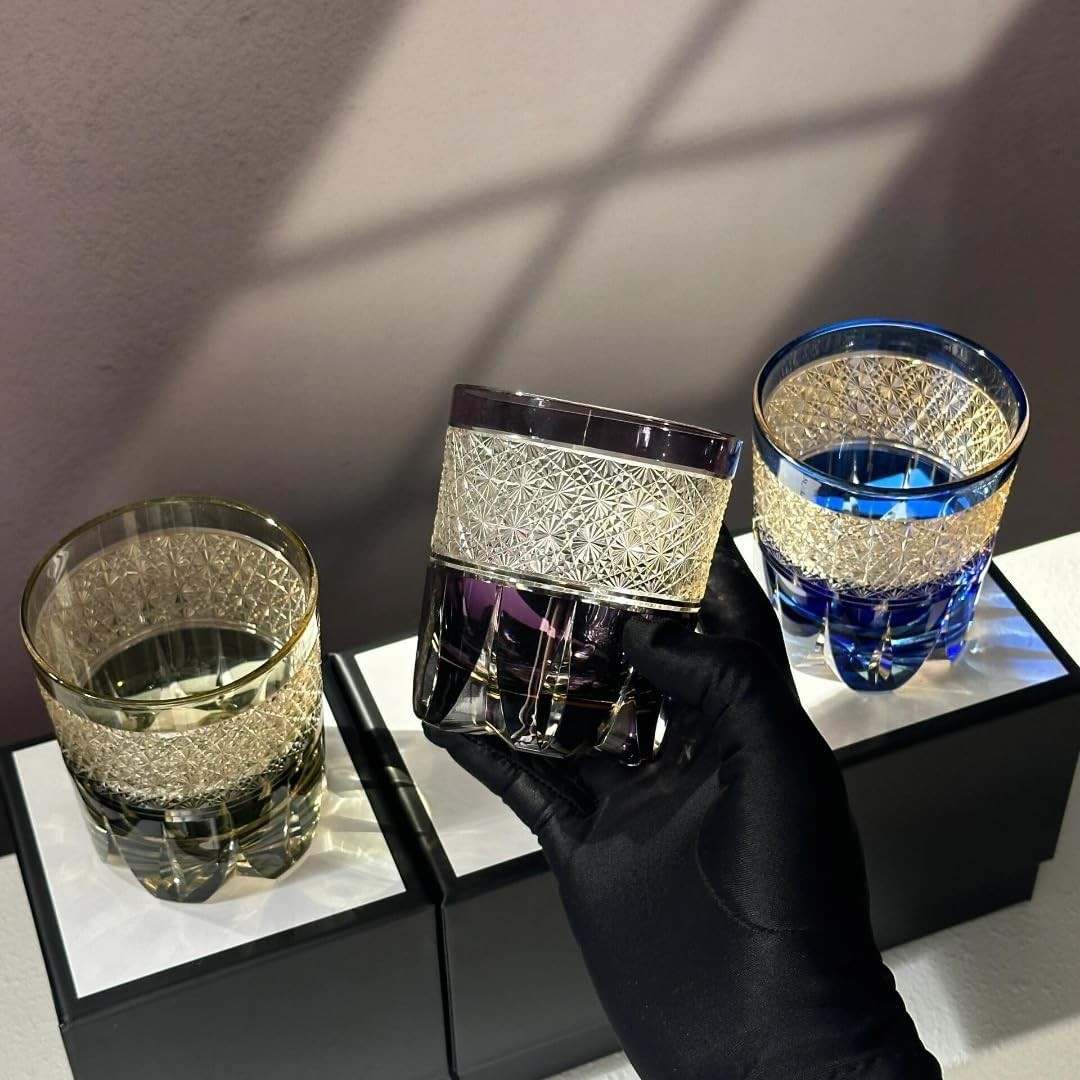Edo Kiriko Whiskey Glass – Luxury Lead-Free Hand Cut Crystal Whiskey Glass with Gift Box| 320ml Elegant Old Fashioned Tumbler for Whisky, Cocktails, Spirits (Purple) - Image 9
