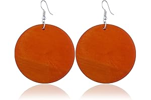 Round Circle Natural Wood Earrings for Women Handmade Big Lightweight Geometric African Retro Earrings