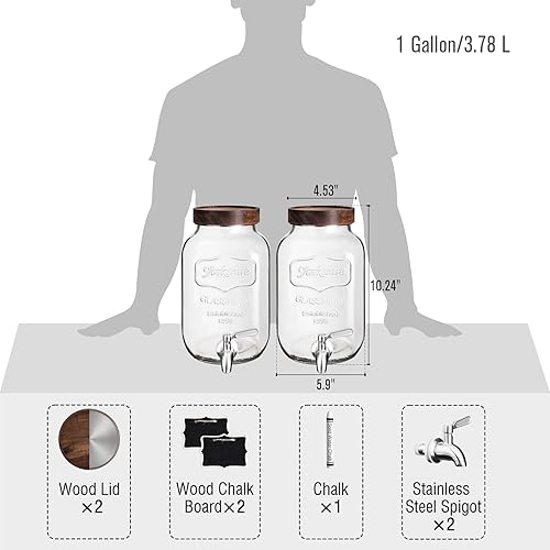 Miniatura 2 de Mustry Dispensador de bebidas de vidrio para fiestas, dispensador de bebidas de 1 galón con espita de acero inoxidable sólido, utilizado como